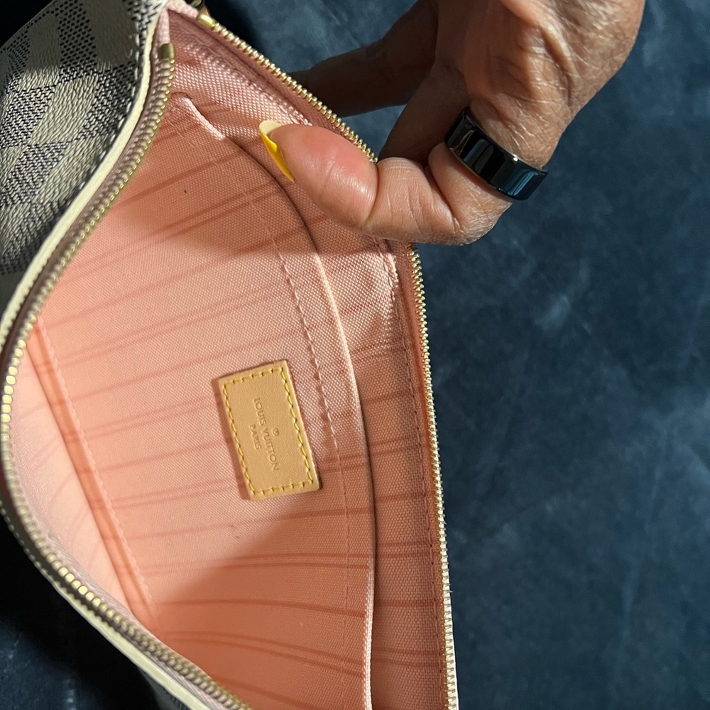 Louis Vuitton Pink and Cream Clutch. Serial # SD4129